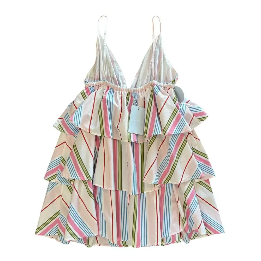 NWT HILL HOUSE Rainbow Stripe Ruffle Tiered Babydoll Gigi Mini Dress Size XL NEW